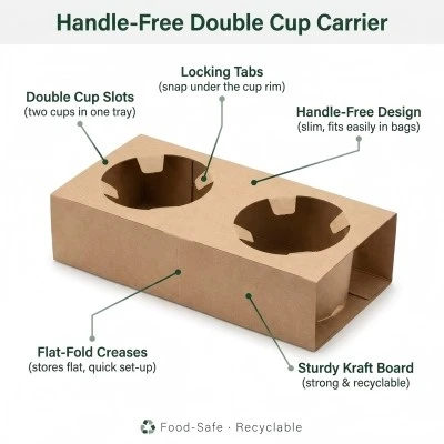 Structural Highlights of handle-free double cup carrier Structural Highlights of handle-free double cup carrier
